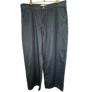 Abercrombie & Fitch Mid Rise Wide Leg Relaxed Dark Wash Denim Pants